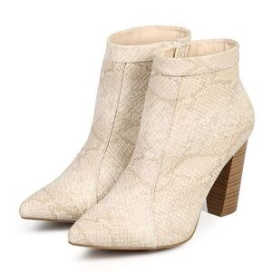 Wild Diva Snake Skin Textured Cream Ankle Booties